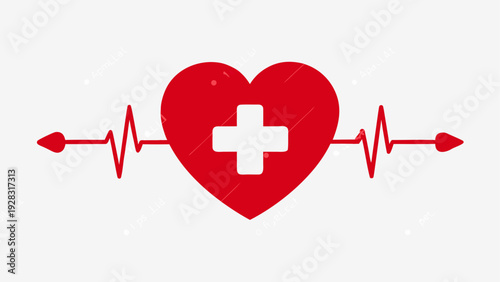 A heart with a medical cross symbolized by a heartbeat line graphic design