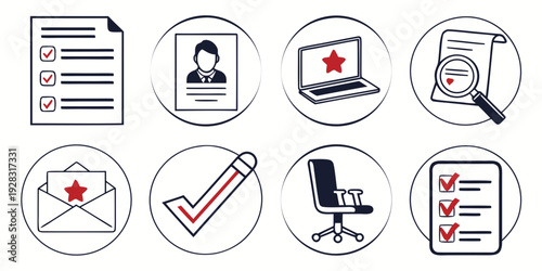 Icons representing various office and administrative tasks and activities Vector