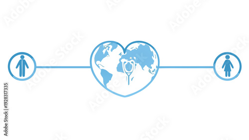 Global connectivity and human health represented through a heart and world map