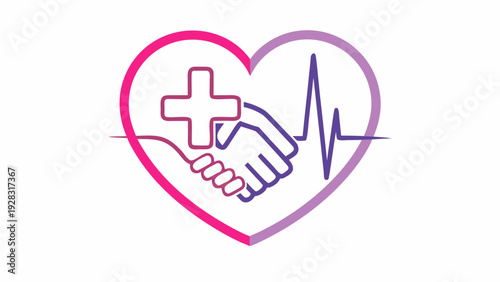 Symbolizing healthcare support and compassion through a handshake within a heart