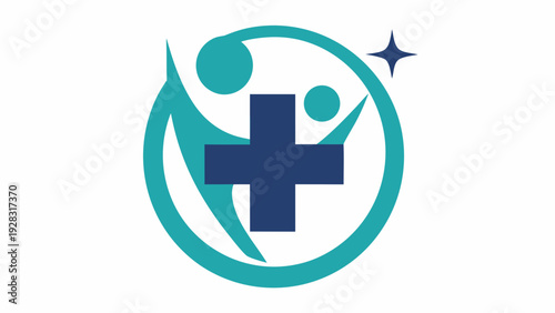 Global healthcare symbol with interconnected human figures and medical cross