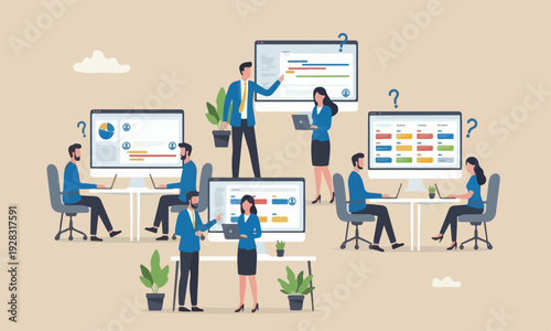 Task management staff finish work on schedule, project plan or efficiency work concept, business people team manage tasks assignment on computer laptop.