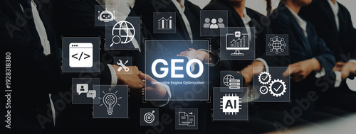 Foto Digital marketing concept featuring GEO strategy, optimizing content for AI search engines and large language models