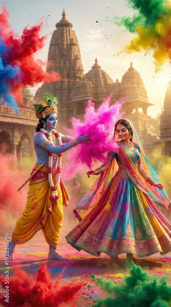 Fototapeta premium Holi | Krishna and Radha Celebrate holi 