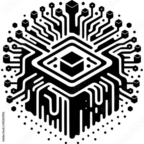 Digital Processor Icon: An illustrative icon of a digital processor, representing the core of modern technology, with its intricate circuits and central processing unit (CPU).