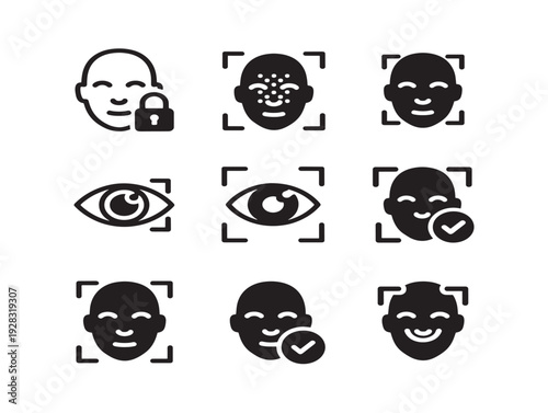 Innovative face ID icons with elegant facial recognition silhouette designs