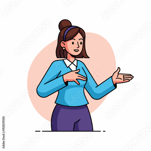 Cartoon Woman Gesturing and Speaking.