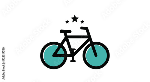 A simple bicycle icon with stars above