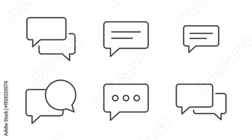 Speech Bubbles Set in Minimalist Line Art Style with Simple Black Lines on White Background for UI Design
