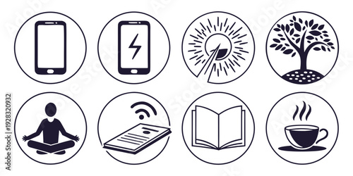 A collection of diverse icons representing various objects and activities Vector