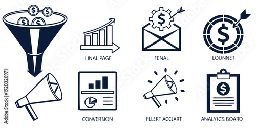 Diverse icons representing various aspects of business and communication Vector