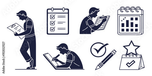 Illustrations of people engaged in various educational and professional activities Vector