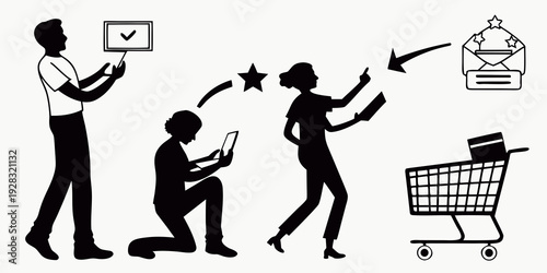 A diverse group of people in a shopping mall with various actions and interactions Vector