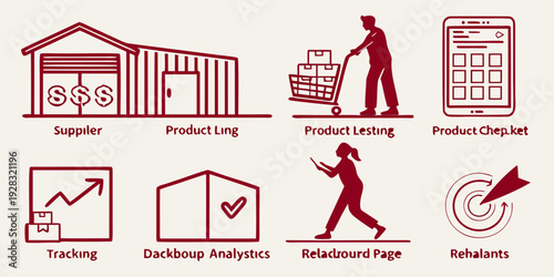 Illustrations of various activities and services related to housing and support Vector