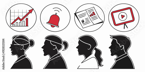 Diverse group of people engaging with various forms of media and communication Vector