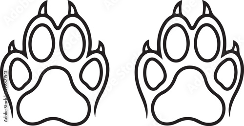 A pair of black outlined bear paw prints side by side on a white background with claws extended