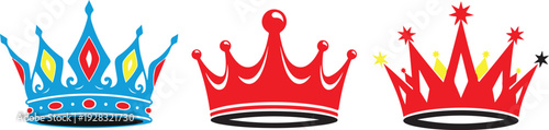 Fotografija Vibrant crown illustrations in blue red and yellow hues