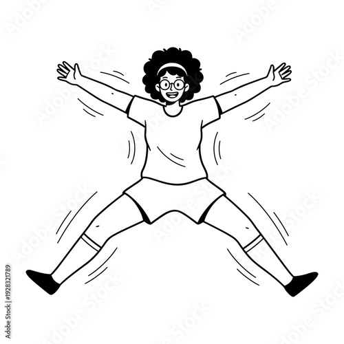 Hand drawn illustration of a happy person doing jumping jacks workout doodle vector