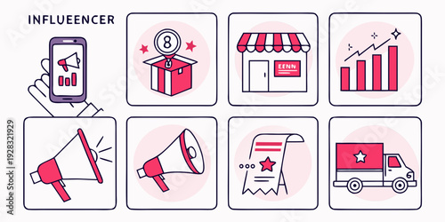 Illustrations of various marketing and promotional activities and tools Vector