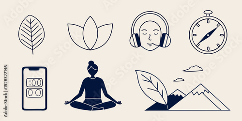 Illustrations of various relaxation and mindfulness activities Vector
