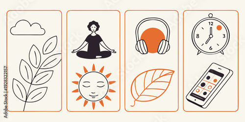 Illustrations depicting various aspects of health and wellness Vector
