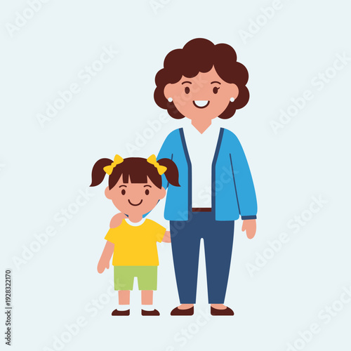 Mother and Daughter Cartoon Characters.