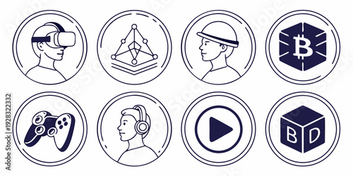 A collection of various icons representing different media playback controls and settings. Vector