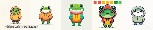 cute frog vector wearing hoodie