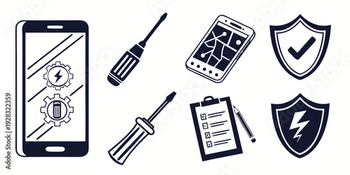 Icons representing various aspects of mobile security and privacy Vector