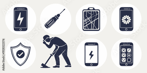 Icons representing various aspects of mobile security and privacy Vector