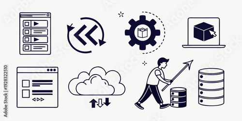 Diverse icons representing various aspects of technology and digital services Vector