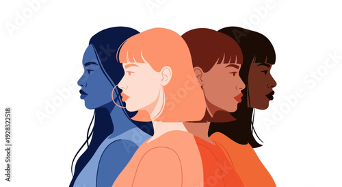 Diverse group of women standing together in solidarity and unity.