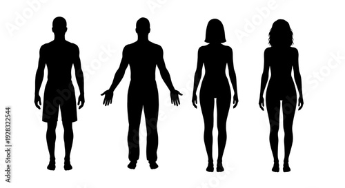 Silhouettes of four people standing in a row.