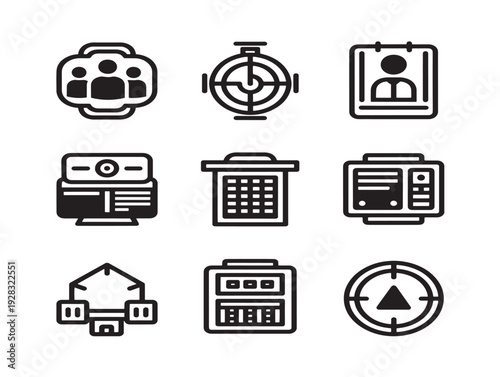 Efficient command interface icons with elegant execution and control silhouette designs