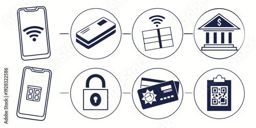 Illustrations of various mobile banking and financial transaction methods Vector