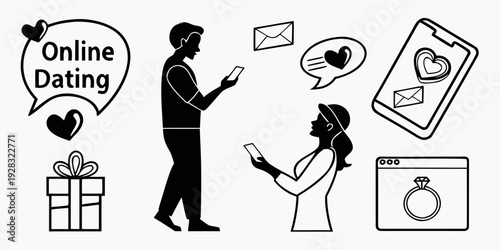 A person shopping online while another person is shopping in a physical store Vector