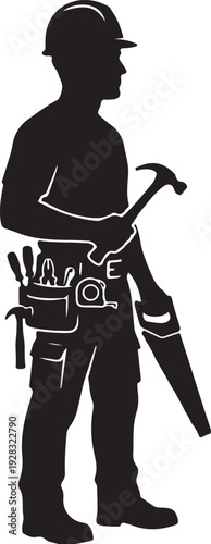 Construction Worker with Tools Silhouette