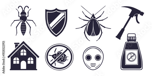 A collection of icons representing various pests and pest control methods. Vector
