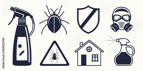 A collection of icons representing pest control and home safety services. Vector