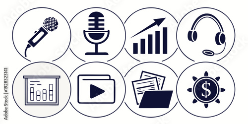 Icons representing various multimedia and data management functions Vector