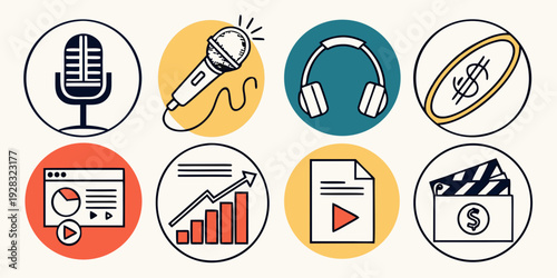 A diverse collection of icons representing various activities and objects. Vector