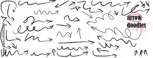 Collection of hand-drawn arrows and wavy lines in crayon on checkered paper, great for notes, diagrams, and creative projects.