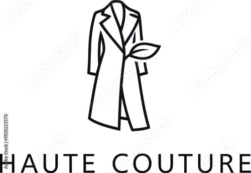 Minimalist black line art logo featuring a trench coat with a natural leaf element