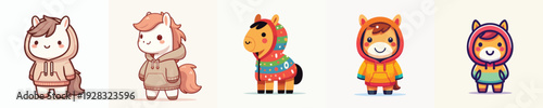 cute horse vector wearing hoodie