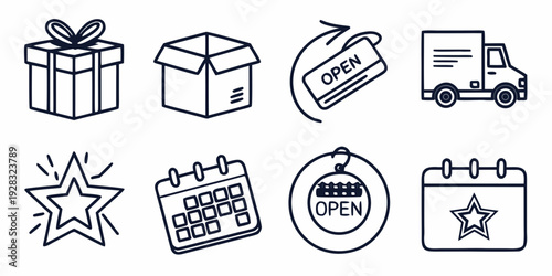 Assorted icons representing celebration, delivery, and special occasions. Vector