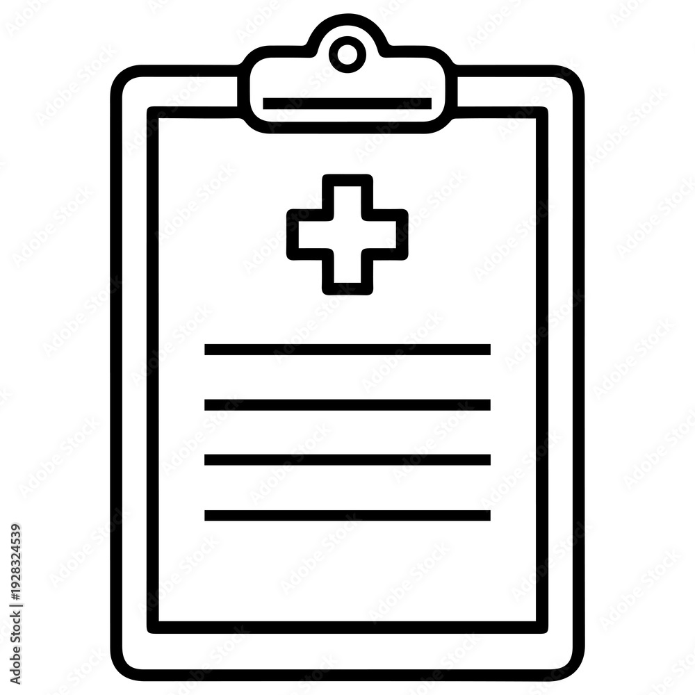 Obraz premium Medical Clipboard Outline Flat Black Silhouette PNG