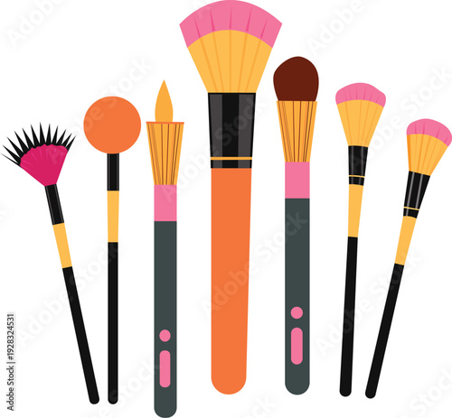 Set of makeup brushes isolated on transparent background