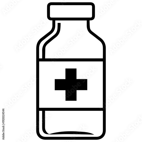 Medicine Bottle With Cross Flat Black Outline PNG