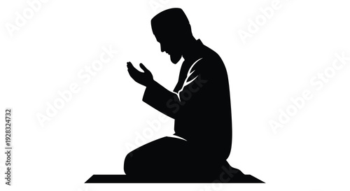 A devout man is captured in a kneeling pose with hands raised in supplication silhouette high quality professional
