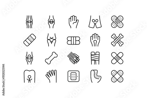 Injury icon set for medical and health related purposes online